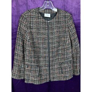 12 Akris Punto Fantasy Tweed Zip Pocket Jacket  Red Orange Black